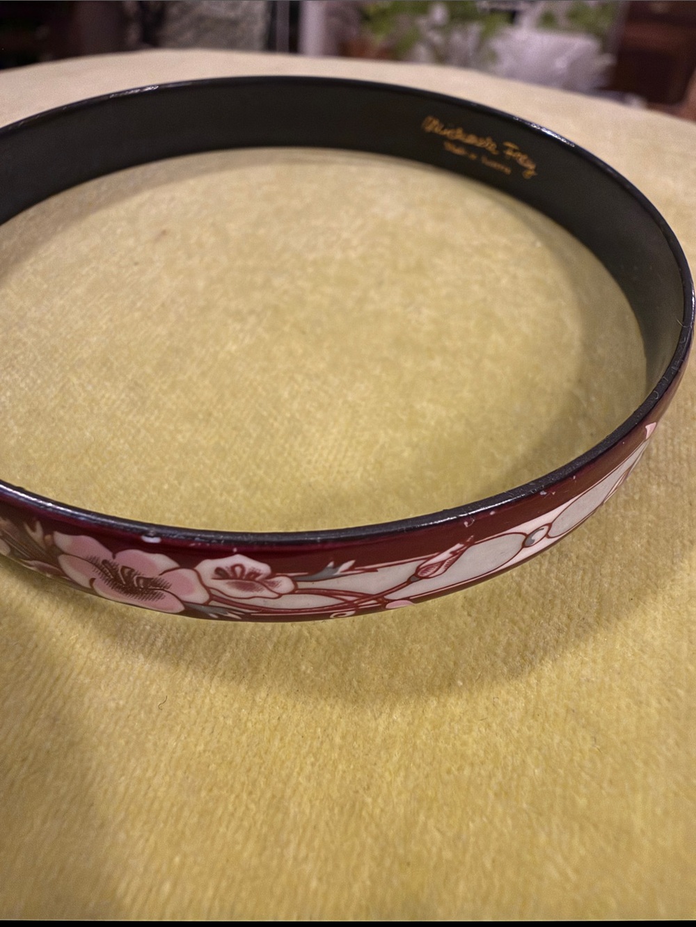 Michaela Frey Floral Enamel Bangle Bracelet in Burgundy and Pink
